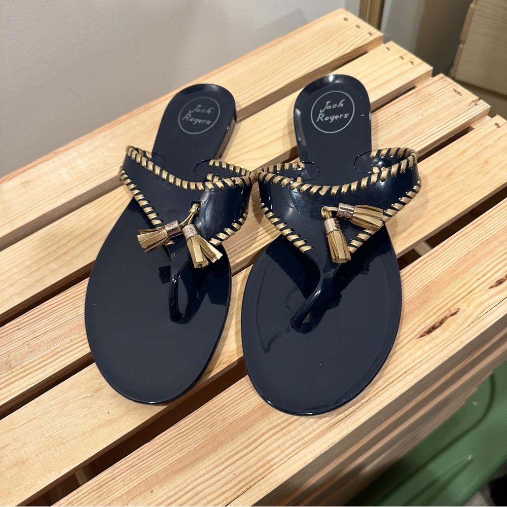 Jack Rogers Blue & Gold Sandals Braided Strap and Flat Sole - Size 9